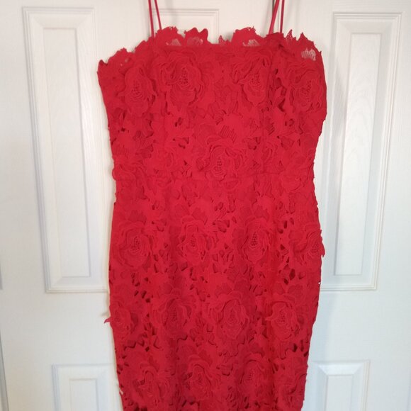NWT! Adelyn Rae Dress ONLY $79 RETAIL $158 Jade Strapless Woven Lace RED Size XL - Picture 3 of 8